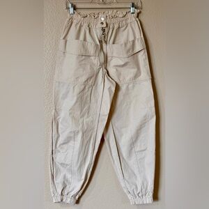 Mable Beige Cotton Cargo Joggers Paperbag Waist Utility Pants Sz S